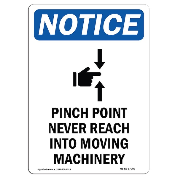 OSHA Sign, Pinch Point Never With Symbol, 5in X 3.5in Decal, 10PK, 3.5" W, 5" L, Portrait, PK10